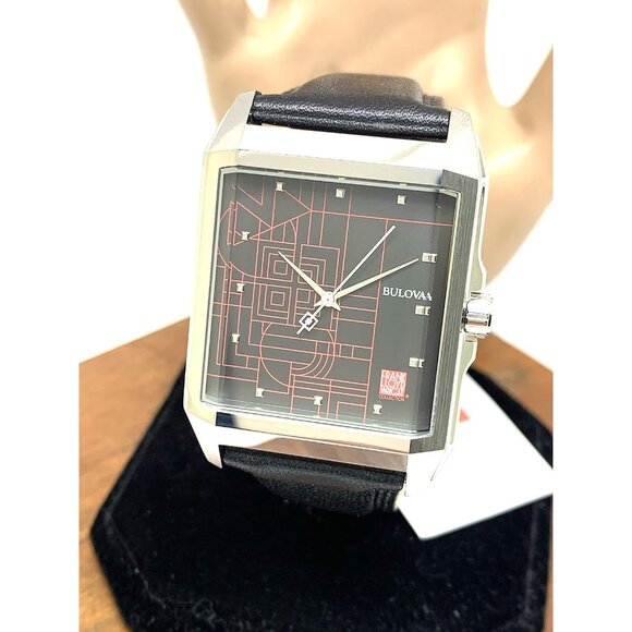 Bulova Men's Watch 96A223 Frank Lloyd Wright December Gifts Quartz Black Leather - Picture 1 of 14